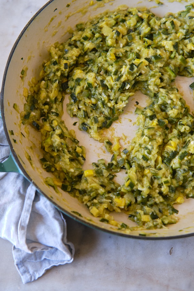 zucchini butter after cooking in a cast iron pan