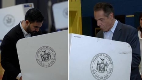 Mayoral candidates Zohran Mamdani and Andrew Cuomo cast their votes in New York City – video 